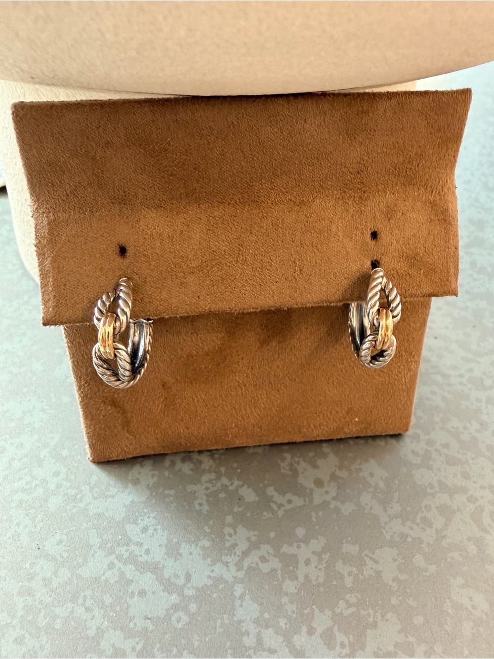 David Yurman Two-Tone Twisted Hoop Earrings - Gold & Silver